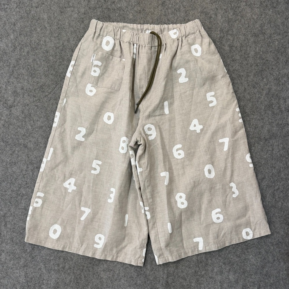 Sou Sou Japan Kyoto Obi Style Beige Linen Pull-On Wide Leg Capri Pants Size Sm